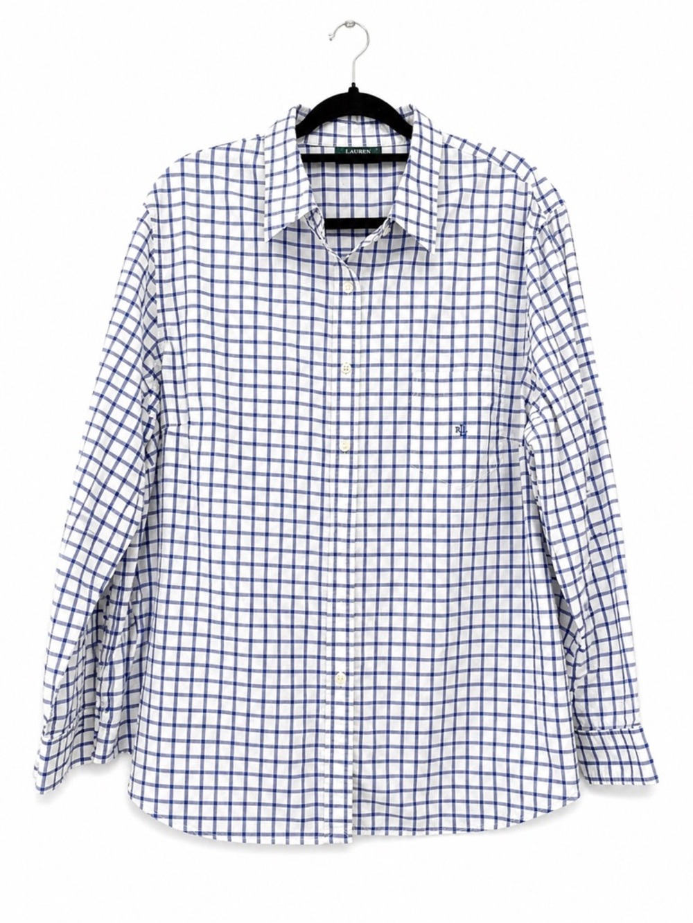 Lauren Ralph Lauren White & Blue Windowpane Button-Down Shirt